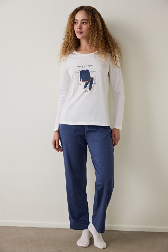 Lacivert Anatomy Bisiklet Yaka Uzun Kollu Pamuklu Pijama Takımı Lacivert Anatomy Bisiklet Yaka Uzun Kollu Pamuklu Pijama Takımı - 1