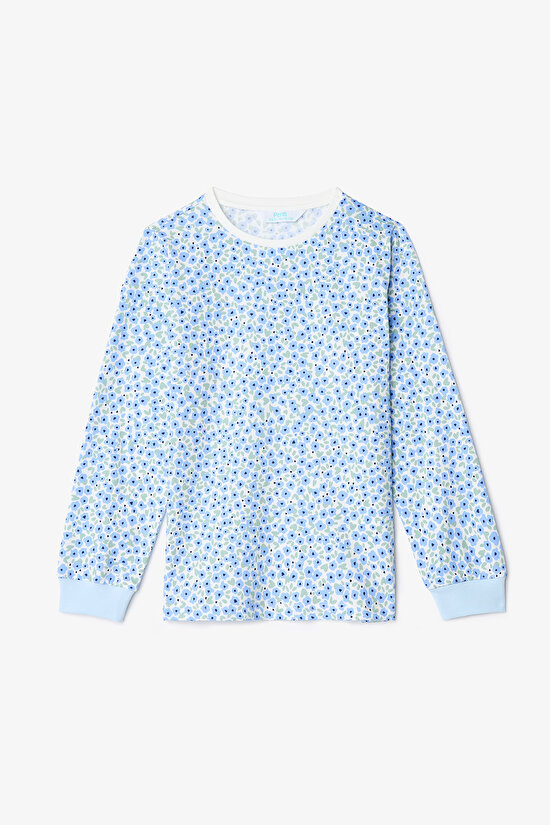 Kırık Beyaz Kız Çocuk Çıtır Çiçek Desenli Uzun Kollu Pamuklu 2'li Pijama Takımı - 3