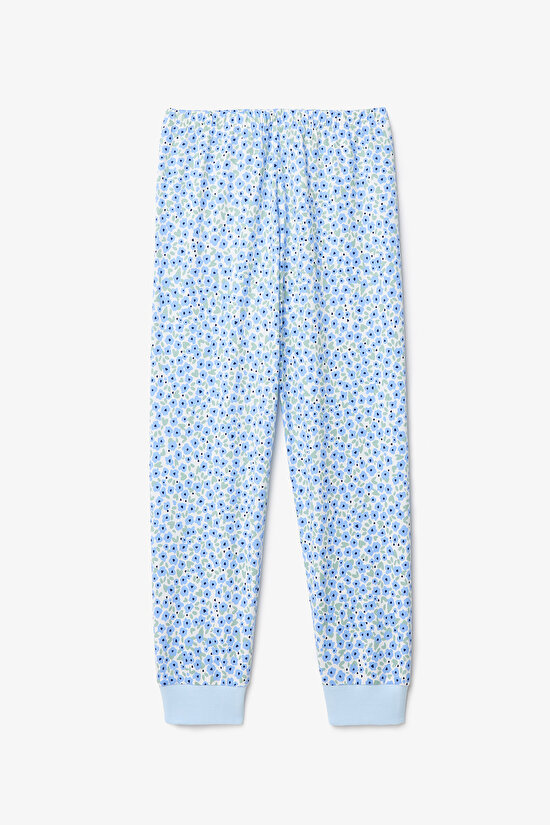 Kırık Beyaz Kız Çocuk Çıtır Çiçek Desenli Uzun Kollu Pamuklu 2'li Pijama Takımı - 4