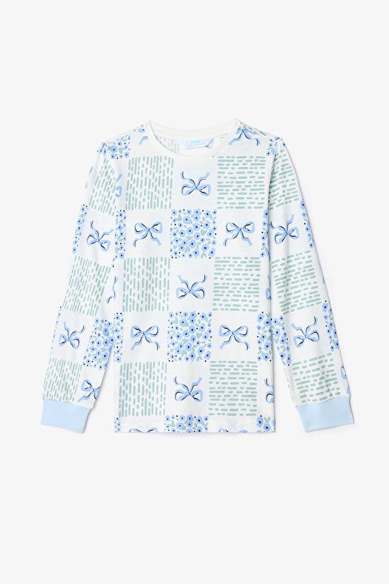 Kırık Beyaz Kız Çocuk Çıtır Çiçek Desenli Uzun Kollu Pamuklu 2'li Pijama Takımı - 6