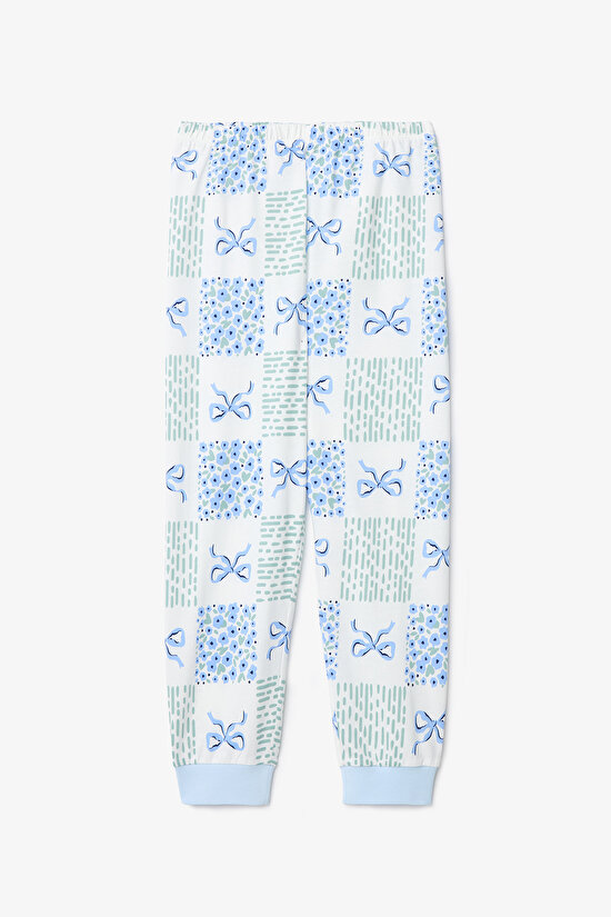 Kırık Beyaz Kız Çocuk Çıtır Çiçek Desenli Uzun Kollu Pamuklu 2'li Pijama Takımı - 7