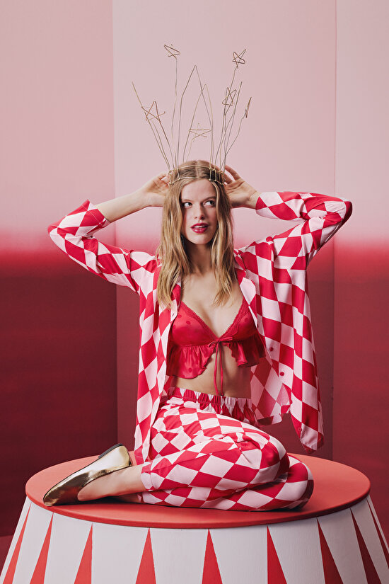 Kırmızı Layla Gömlek Pantolon Pijama Takımı - 1