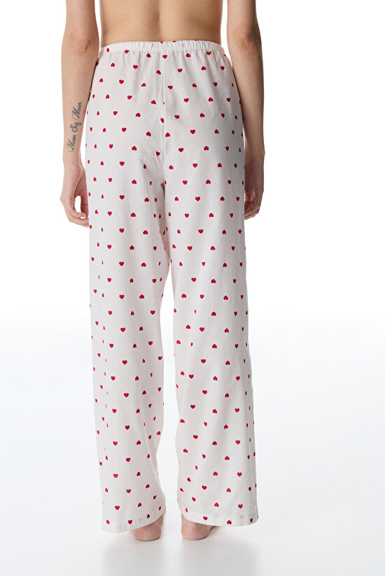 Kırık Beyaz Red Hearts Pantolon Pijama Altı - 2