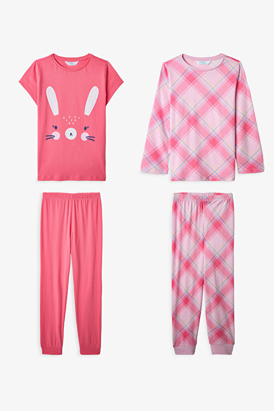 Pembe Kız Çocuk Cute Rabbit 2'li Pijama Takımı - 1