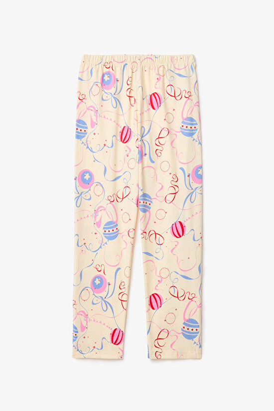 Cream Girls Circus Patterned Buttoned Long Sleeve Pajama Set - 5