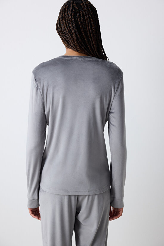 Greek Fuzzy Solid Dark Grey Sweatshirt PJ Top - 3