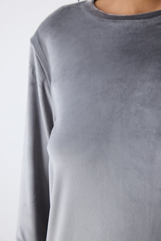 Greek Fuzzy Solid Dark Grey Sweatshirt PJ Top - 4