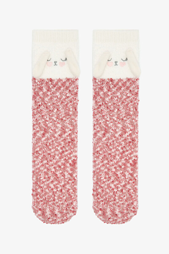 Kırık Beyaz Sleepy Bunny Tavşan Nakışlı Patik Çorap - 1