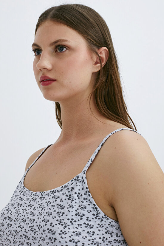 Açık Gri Melange Floral Atlet Pijama Üstü - 6