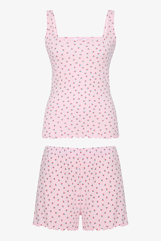 Cherries Pointel NS Şortlu Pembe Pijama Takımı - 6