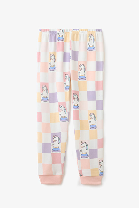 Kırık Beyaz Kız Çocuk Chessicorn Unicorn DesenliUzun Kollu Pijama Takımı - 3
