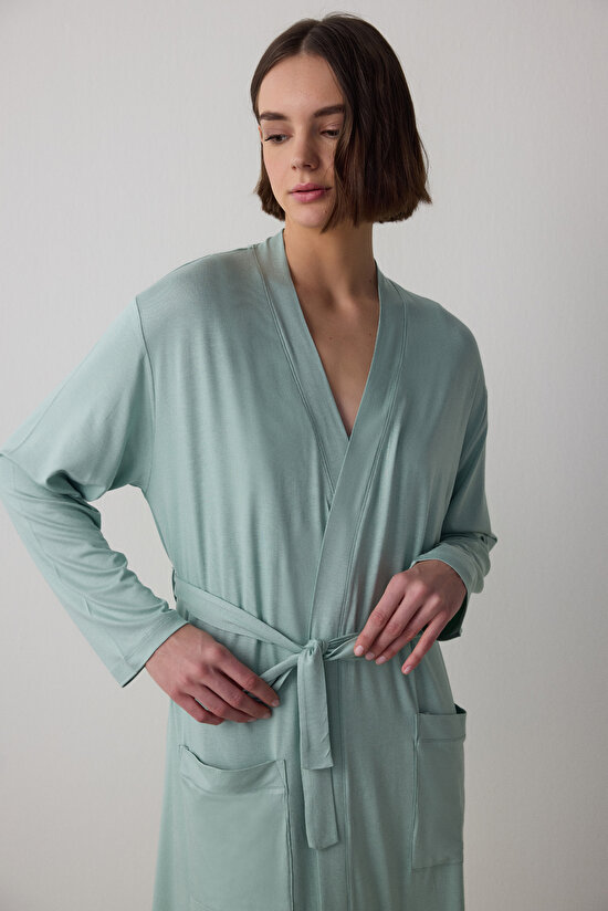 Açık Mint Lenna Hamile Lohusa Bağlama Detaylı Uzun Kollu Sabahlık - 3