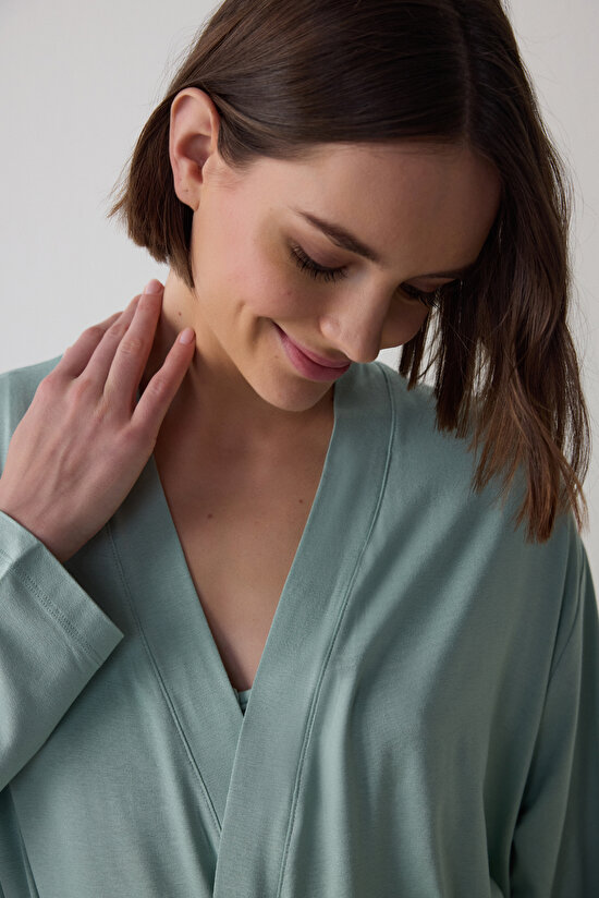 Açık Mint Lenna Hamile Lohusa Bağlama Detaylı Uzun Kollu Sabahlık - 4