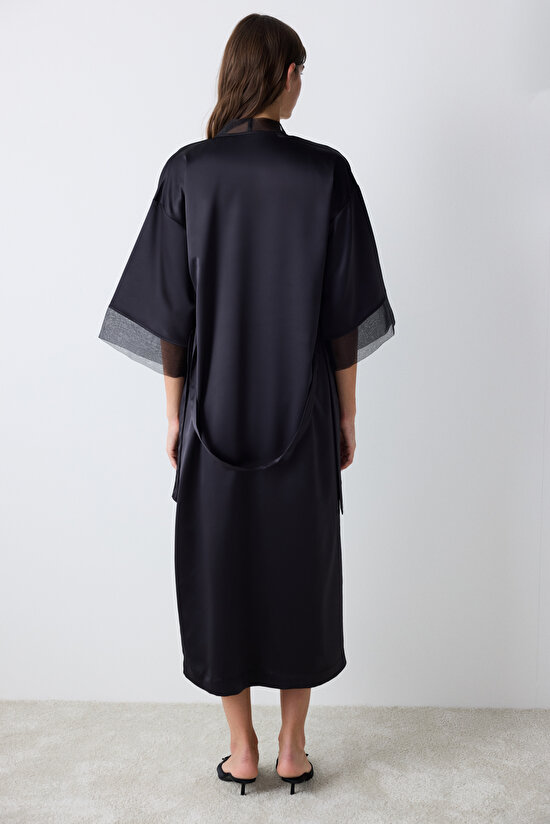 Belle Saten Siyah Sabahlık - 4