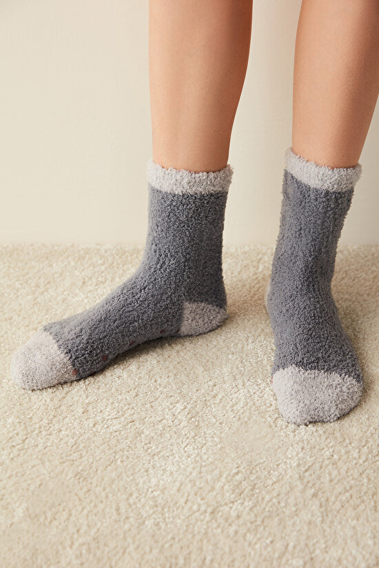Solid Soft Gri Soket Çorap - 1