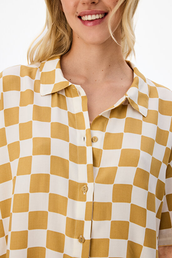 Yellow Hannah Checkerboard Short Sleeve Shirt & Trouser Pyjama Set - 3