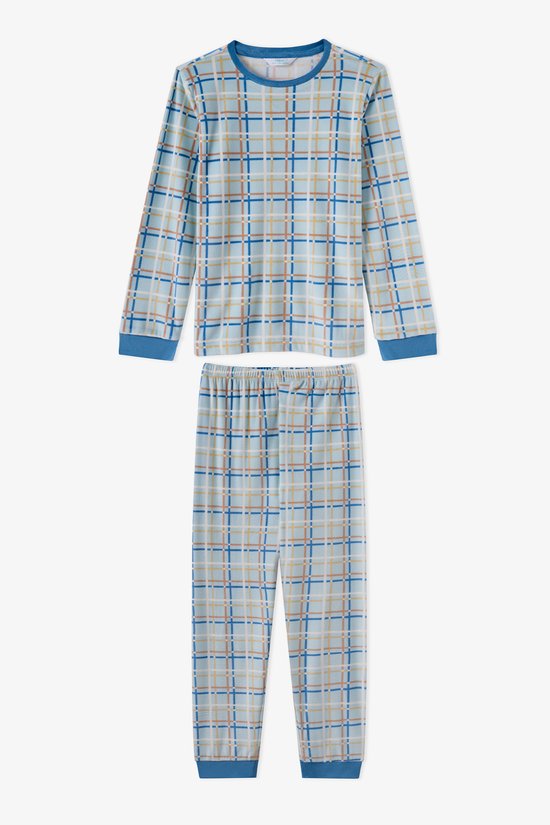 Erkek Çocuk Pastel Mavi Skyline Checks Tef Uzun Kollu Pijama Takımı - 1