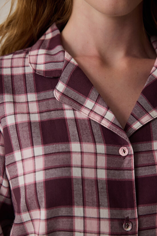 Bordo Ekoseli Gömlek Yaka Pamuklu Pijama Takımı Bordo Ekoseli Gömlek Yaka Pamuklu Pijama Takımı - 5