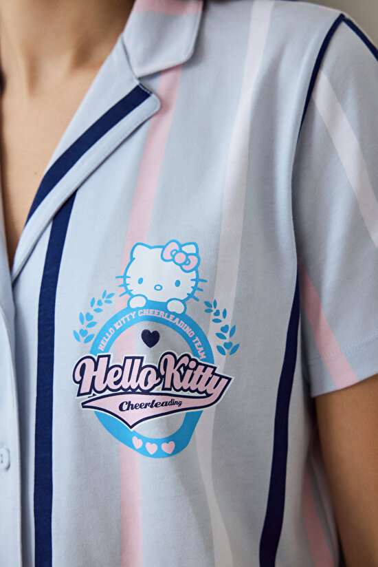 Light Blue Sanrio Striped Shirt Collar Short Sleeve Pajama Set Light Blue Sanrio Striped Shirt Collar Short Sleeve Pajama Set - 3