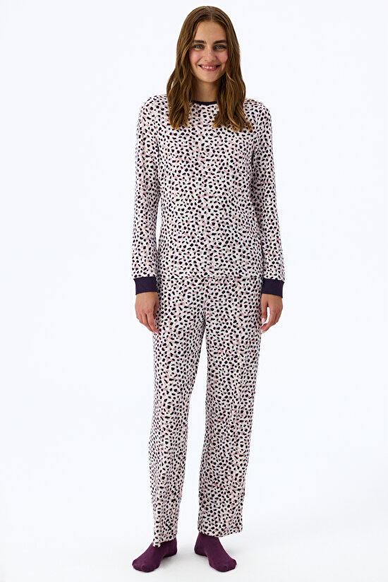 Mor Midnight Mood Baskılı Uzun Kollu Tişört Pijama Üstü - 2