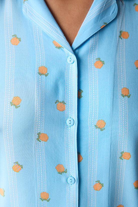 Çok Renkli Mini Flowers Gömlek Pantolon Pijama Takımı - 4