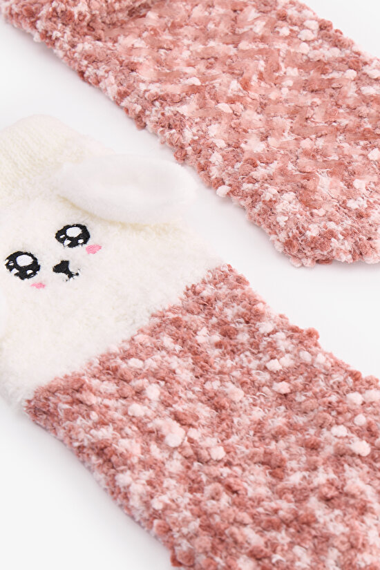 Açık Pembe Happiness Köpek Desenli Soket Çorap - 3