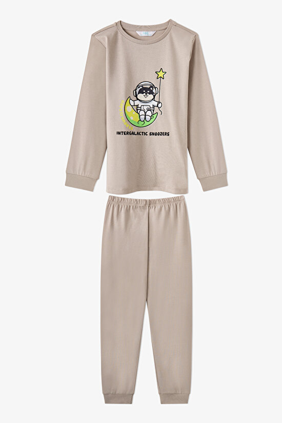 Erkek Çocuk Gri Space Friends Pamuklu Uzun Kollu 2'li Pijama Takımı - 2
