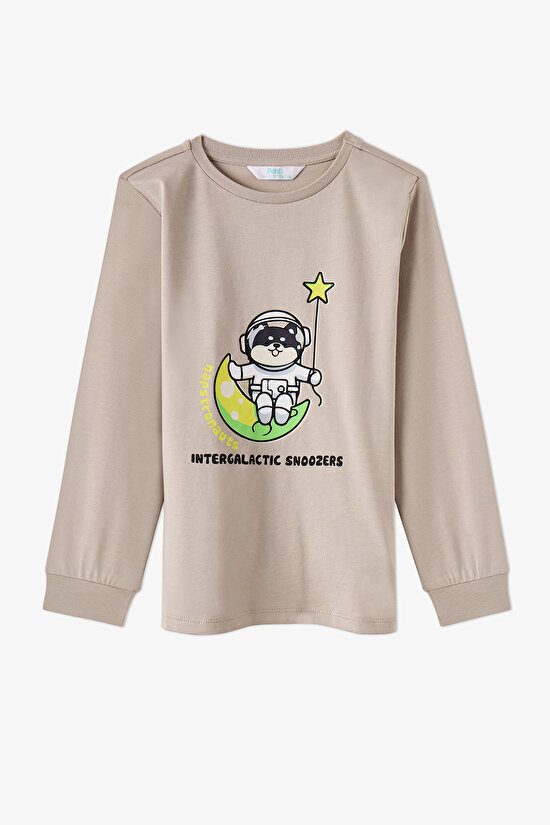Erkek Çocuk Gri Space Friends Pamuklu Uzun Kollu 2'li Pijama Takımı - 3