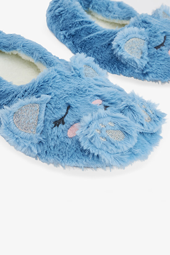 Açık Mavi Sleepy Cat Hayvan Nakışlı Ev Patiği - 3