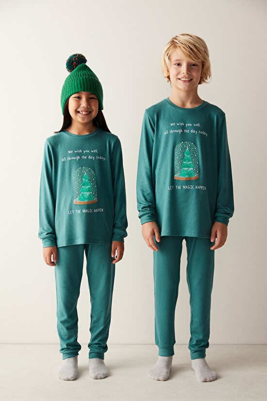 Unisex Çocuk Wish Termal Yeşil Pijama Takımı - 2