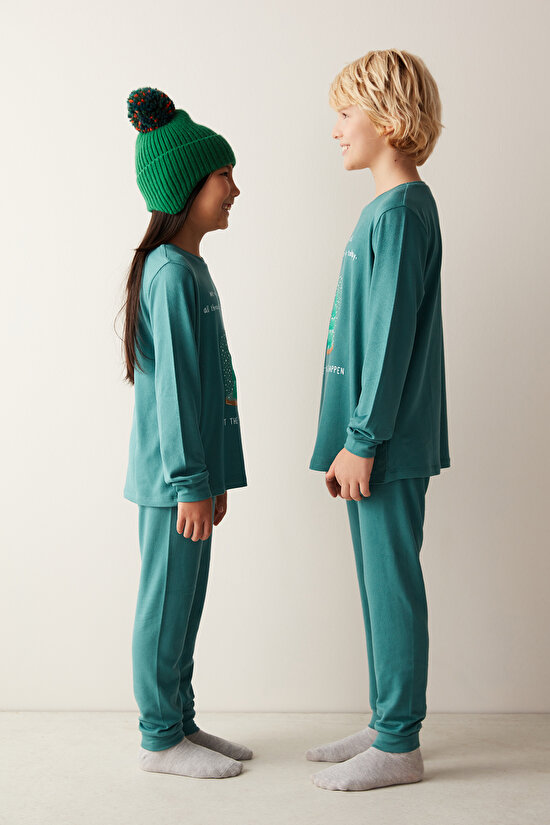 Unisex Çocuk Wish Termal Yeşil Pijama Takımı - 3