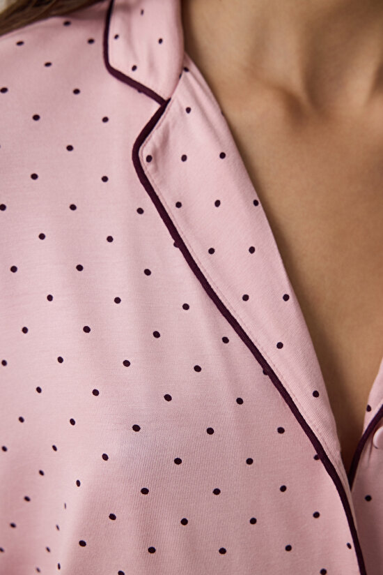 Pembe Puantiyeli Oversize Gömlek Yaka Pijama Takımı Pembe Puantiyeli Oversize Gömlek Yaka Pijama Takımı - 3