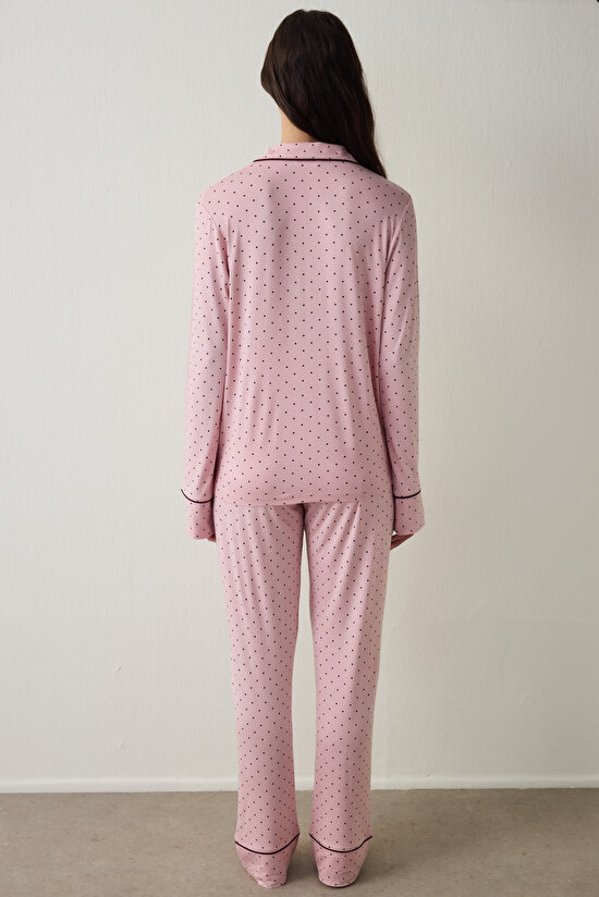 Pembe Puantiyeli Oversize Gömlek Yaka Pijama Takımı Pembe Puantiyeli Oversize Gömlek Yaka Pijama Takımı - 4