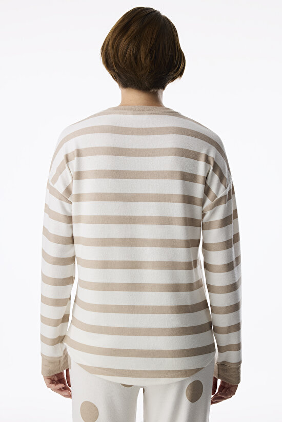 Beige Heart Breaker Striped Long Sleeve Pyjama Top - 3