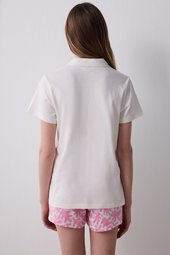 Summer Time Pamuklu  Gömlek Şort Pijama Takımı - 4