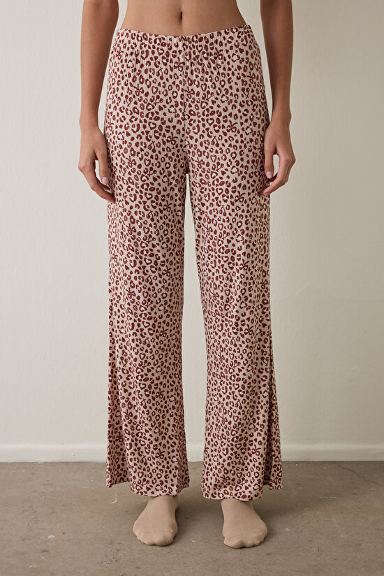 Bej Dreaming Leopar Desenli Pijama Altı - 1