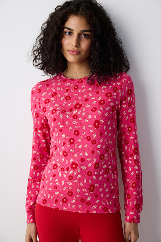 Bloom Printed Fuşya Pijama Üstü - 3