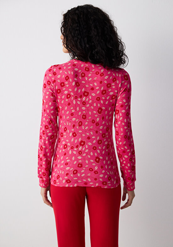 Bloom Printed Fuşya Pijama Üstü - 4