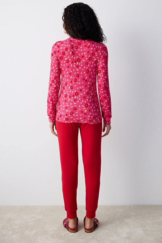 Bloom Printed Fuşya Pijama Üstü - 5
