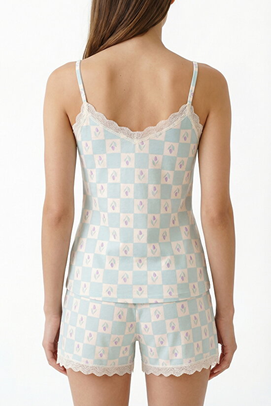 Açık Yeşil Serenity Floral Şortlu Pijama Takımı - 2