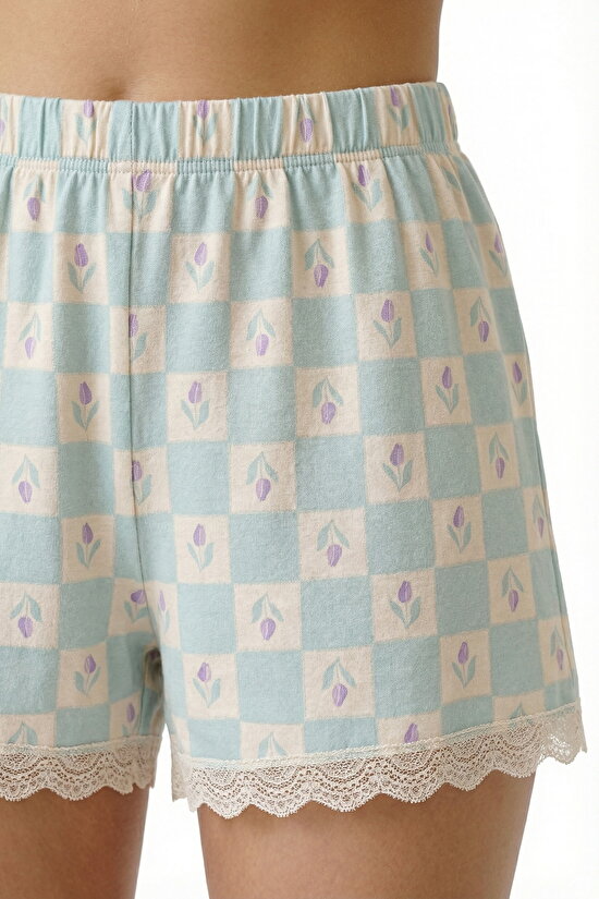 Açık Yeşil Serenity Floral Şortlu Pijama Takımı - 4