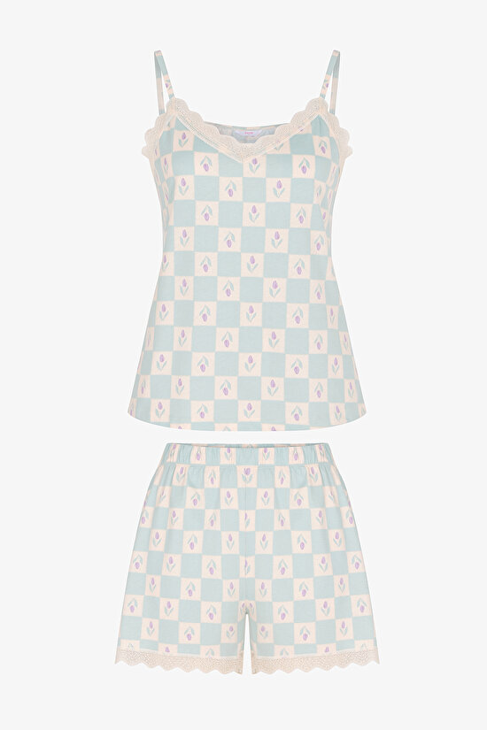 Açık Yeşil Serenity Floral Şortlu Pijama Takımı - 5