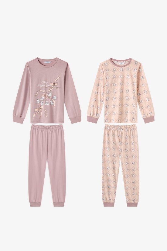 Kız Çocuk Lila Funny Bunny Pamuklu Uzun Kollu 2'li Pijama Takımı - 1