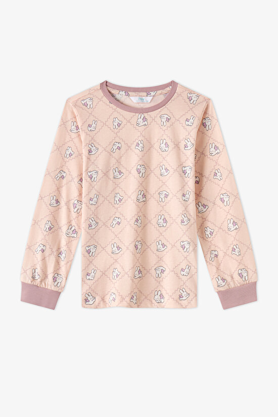 Kız Çocuk Lila Funny Bunny Pamuklu Uzun Kollu 2'li Pijama Takımı - 3
