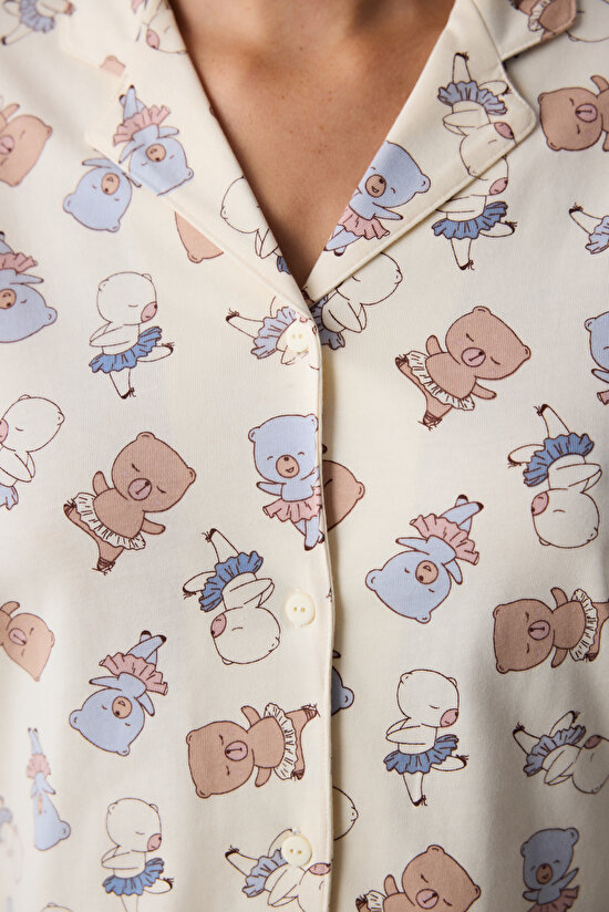 Bearlerina Ekru Gömlek Pantolon Pijama Takımı Bearlerina Ekru Gömlek Pantolon Pijama Takımı - 3