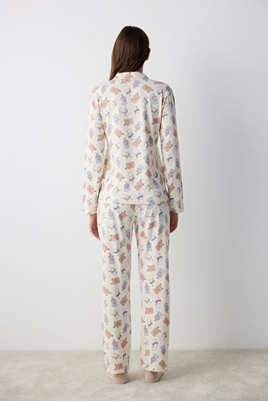Bearlerina Ekru Gömlek Pantolon Pijama Takımı Bearlerina Ekru Gömlek Pantolon Pijama Takımı - 4