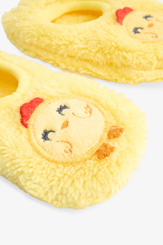 Yellow Girls Chick Bird Embroidered Non-Slip Sole Play Bootie - 3