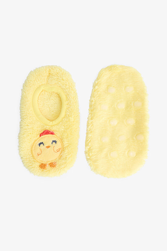 Yellow Girls Chick Bird Embroidered Non-Slip Sole Play Bootie - 4