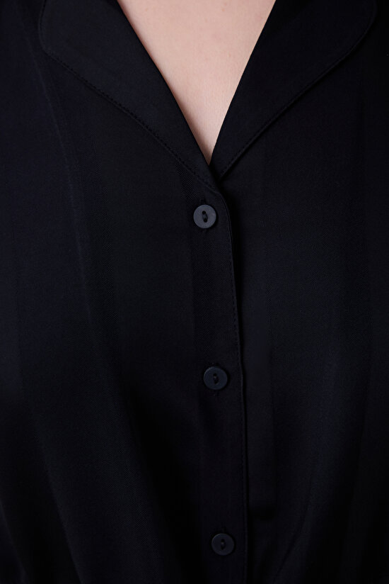 Fleur Saten Gömlek Pantolon Çizgili Siyah Pijama Takımı  - Penti Loves Paris Koleksiyonu - 3