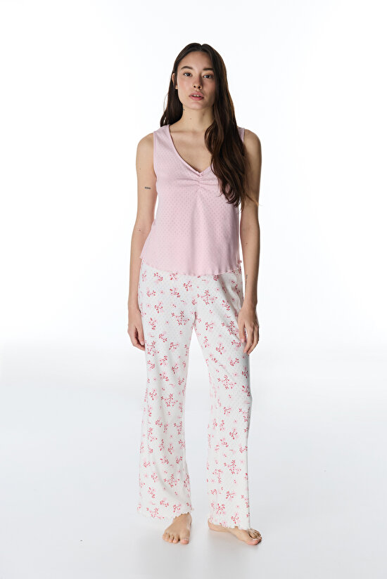 Pembe Blossom Pointel Pant Pijama Altı - 3